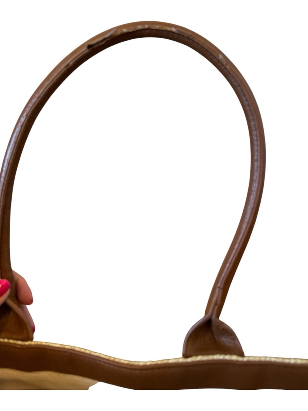 BCBG Two-Tone Straw Tote with Brown Leather Accents and room for laptop - Picture 2 of 7